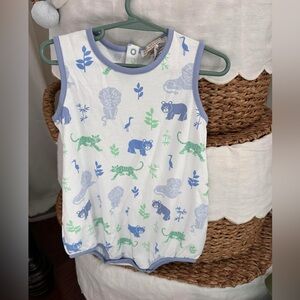 The Beaufort Bonnet Company Blue and Green Animal Print Bodysuit